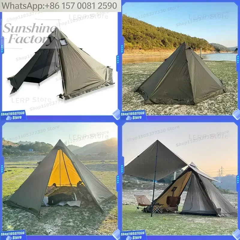 Winter Snow Skirt Flame Retardant Anti-scalding Chimney Hot Tent 2-3 People Wood Stove Warm Hot Tent Pyramid Tent