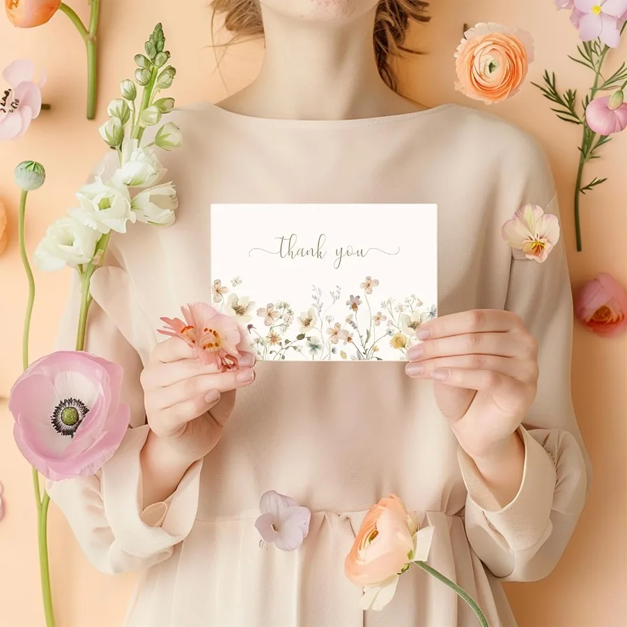 مجموعة بطاقات شكر زهرية مع مغلفات 20 عبوة من بطاقات شكر مقاس 4 × 6 مجموعة كبيرة مثالية لجميع المناسبات وما إلى ذلك. استحمام الطفل الزفاف ثنائية #2