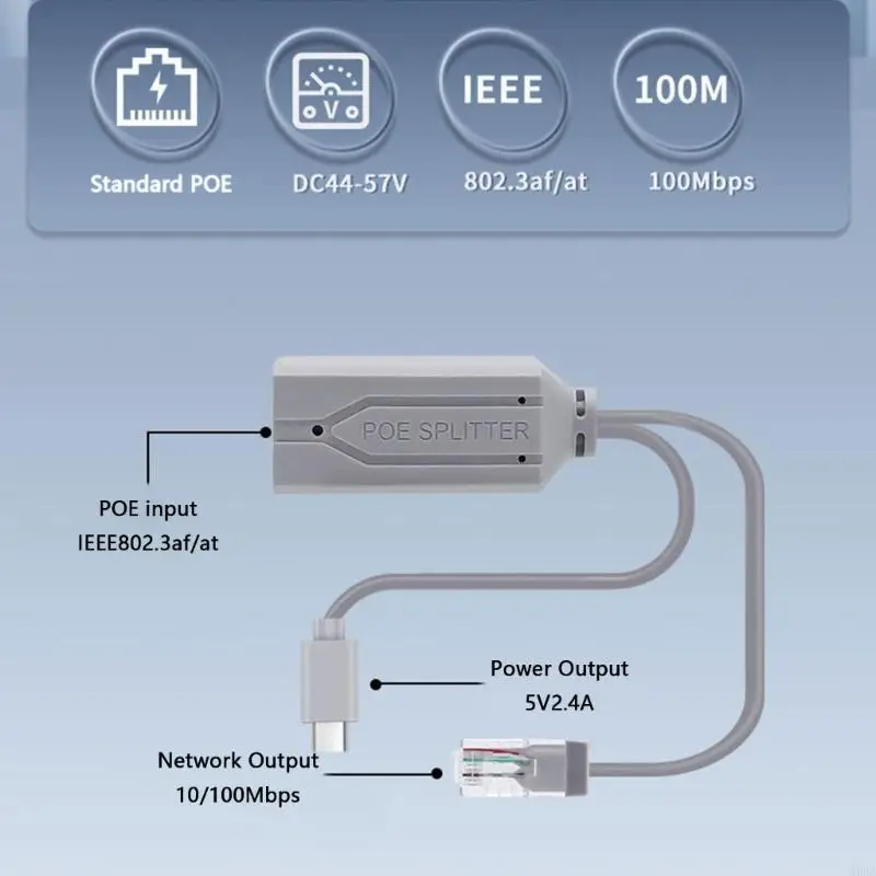 USB C POE 스플리터 USB C 48V ~ 5V 2.4A 장거리 이더넷 케이블 사용 10/100MBPS 이더넷 어댑터 사용