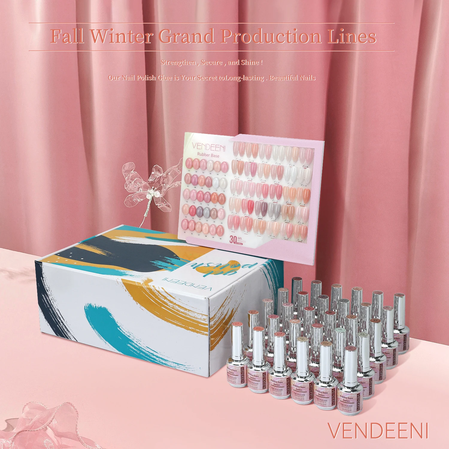 Vendeeni NewDesign 30color Rubber Base Coat Gel Polish Collection Set Box Jade pink Colors TPO HEMA Free Gel Nail Polish Supplie