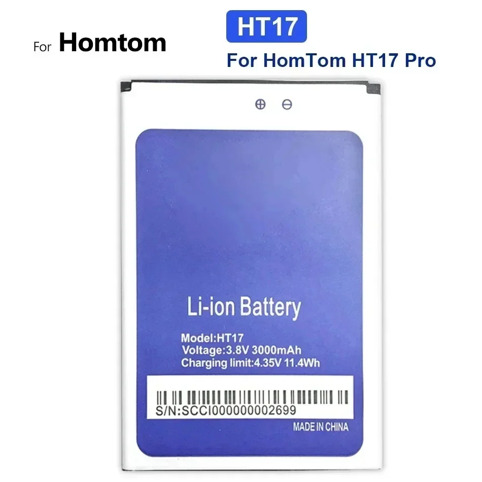 Mobile Phone Lithium Polymer Replacement Battery For Homtom HT17, High Capacity 3000Mah