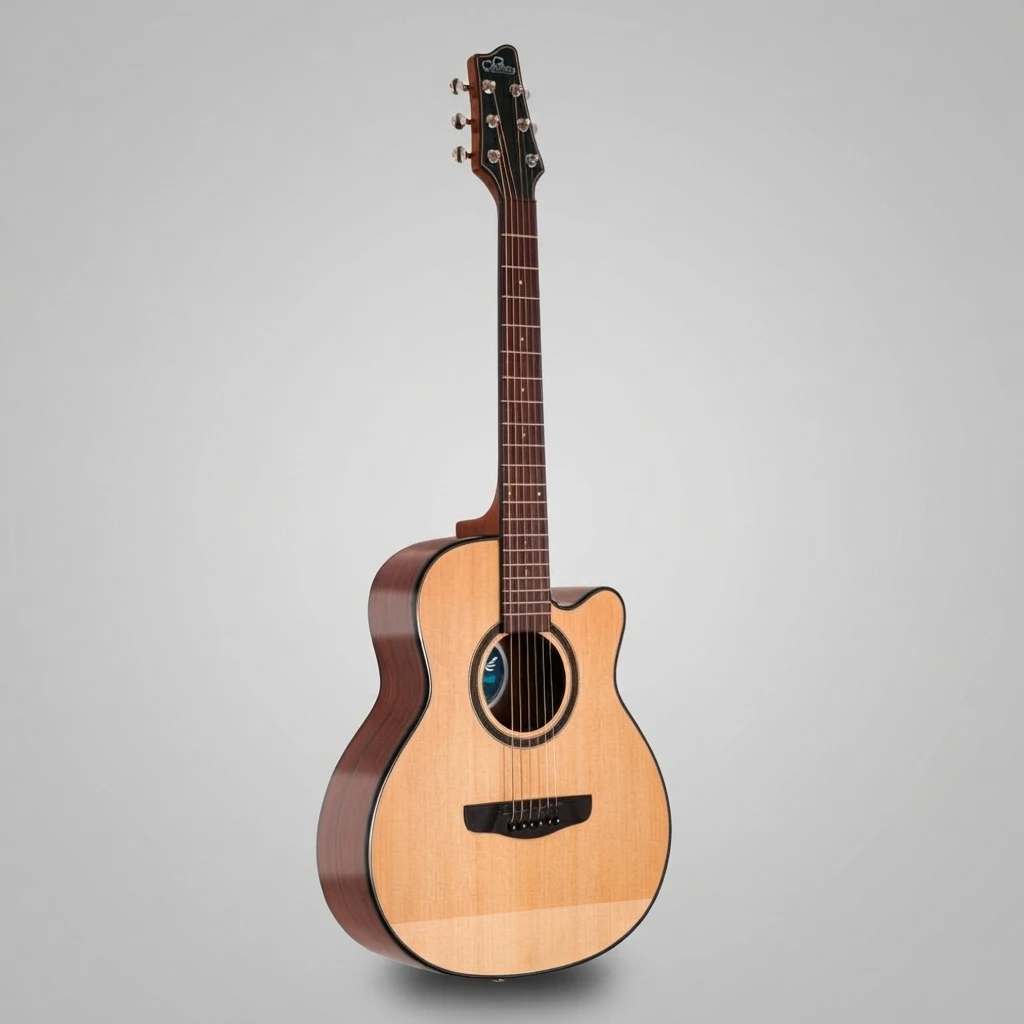 Cutaway Folk Acoustic Guitar,Solid Spruce Top Walnut Back,Rosewood Fretboard Gloss For Beginner Intermediate Daily Practice