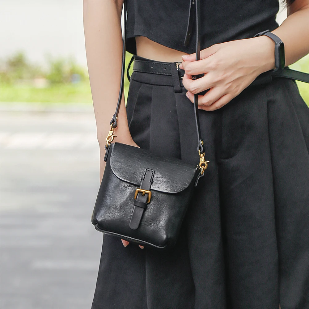 Vegetable tanned leather women's bag retro and versatile single shoulder bag top layer cowhide crossbody mobile phone bag