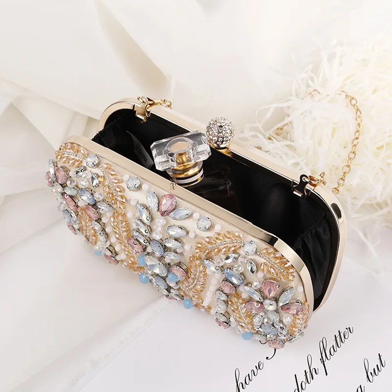 New Champagne Dinner Bag Colorful Rhinestone Handheld Bag European and American Style Women\'s Evening Dress Bag Storage Bag