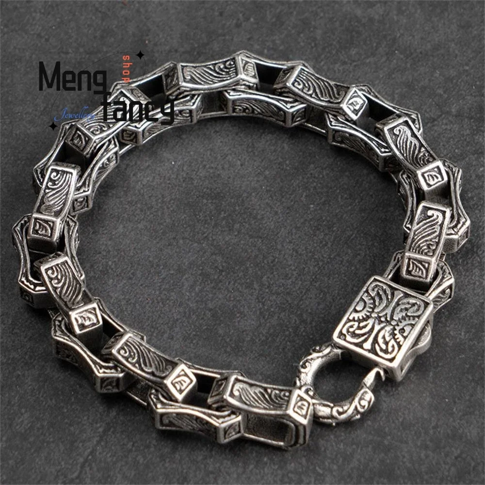 

Waves Carved Hipster Men's Bracelet Overbearing Retro Motorcycle Ins Style Personality Student Hip Hop Punk Fashion Fine Jewelry