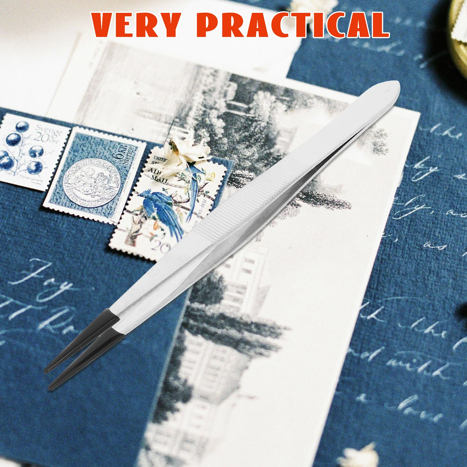 Pęsety ze stali nierdzewnej, długie, płaskie, z gumowym końcem, do rękodzieła, stemplowania, monet, rzęs, precyzyjne narzędzia, wielofunkcyjne metalowe szczypce ręczne.