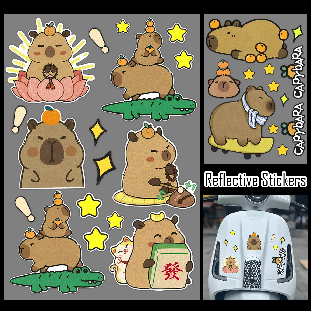 

Милые светоотражающие наклейки с капибарой для мотоцикла, мото скутер, лобовое стекло, шлем, виниловые наклейки, аксессуары для Honda Vespa Yamaha