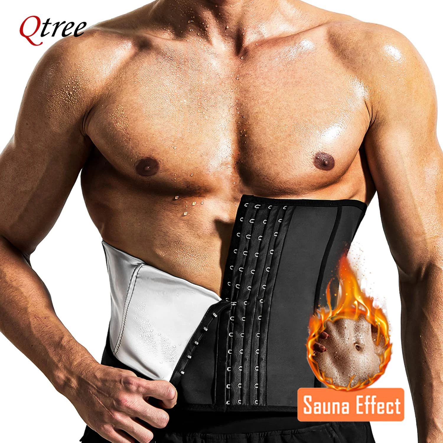 Qtree-Entrenador de cintura para hombres, cinturón de sudor, recortador de Sauna, envoltura de estómago, banda de entrenamiento, entrenador de residuos masculinos, corsé, correa de Control de barriga