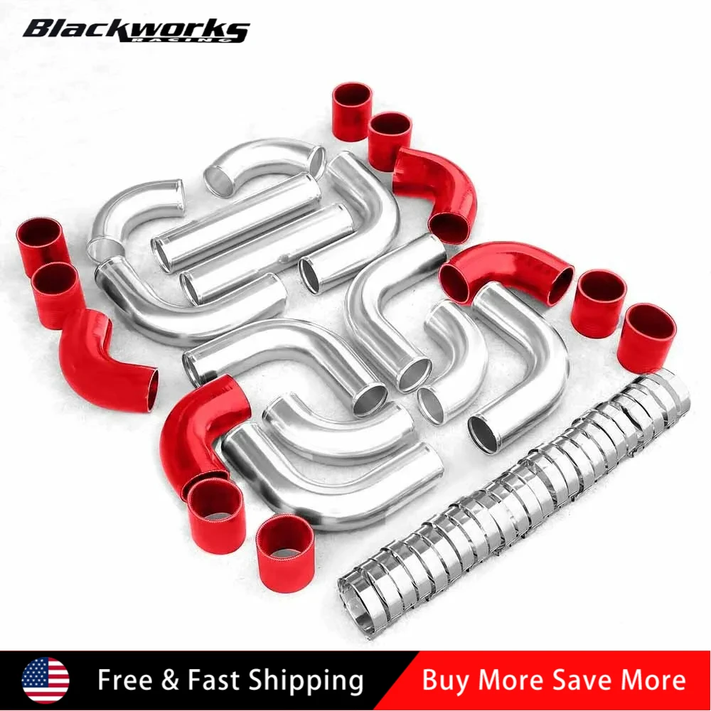

12x 2.5" Universal Aluminum Turbo Intercooler Elbow Pipe Kit+Silicone Hose+Clamp PK-M-12P25BK CPL-M-12P25BR