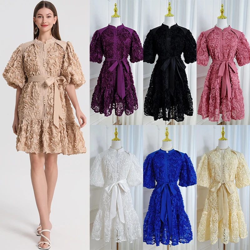 

Элегантное кружевное платье с рукавами-фонариками, женское, с завязками на талии, на одной пуговице, длинное, в придворном стиле, с бантом, премиум-класса