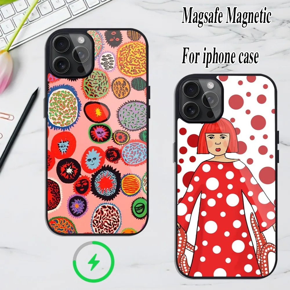 Y-Yayoi K-Kusama Art Magsafe Magnetic Phone Case Coque For IPhone 16 15 14 13 12 11 Pro Xs Max Mini Plus Funda