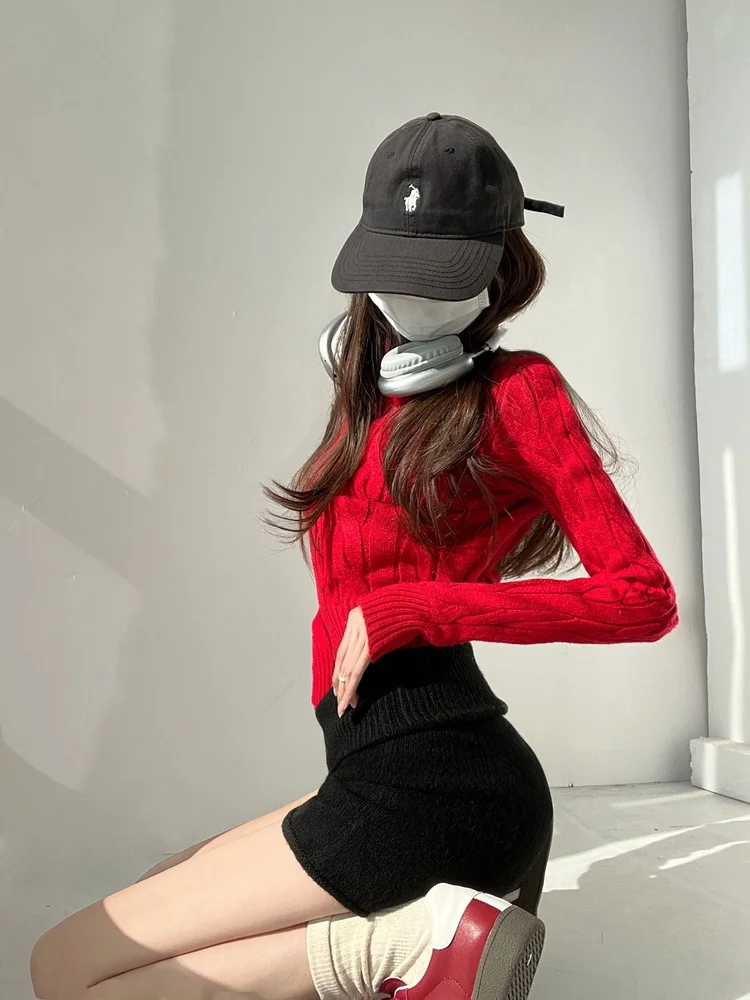 سليم صالح الأمريكية الحلو والتوابل الرجعية f عالية الياقة سترة المرأة ort طويلة Sve محبوك irt الشارع Sle تريكو