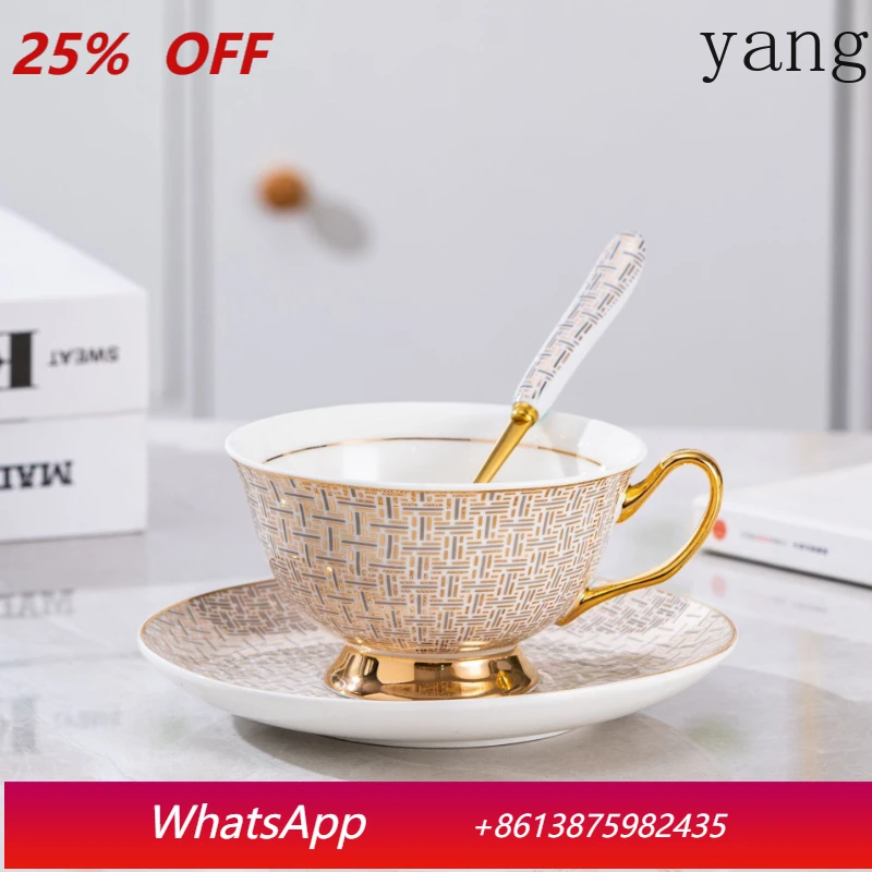 

Набор из 2-х чашек для кофе с блюдцами из позолоченного костяного фарфора Yjq, высококачественные керамические чашки для чая класса люкс.