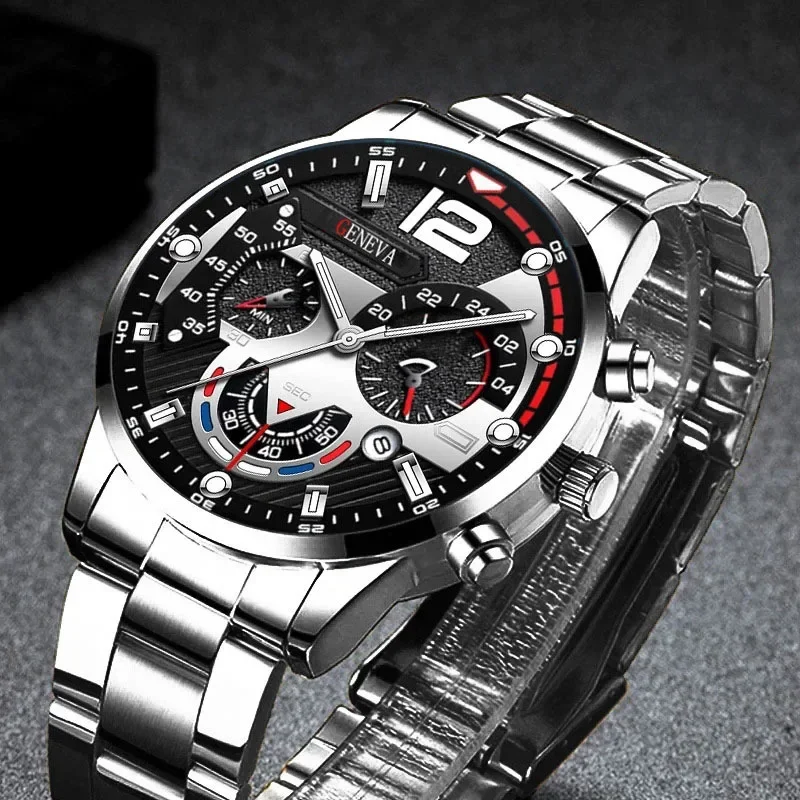 New Fashion Mens Stainless Steel Watches Luxury Quartz Wristwatch Calendar Luminous Clock Men Business Casual Watch Reloj Hombre