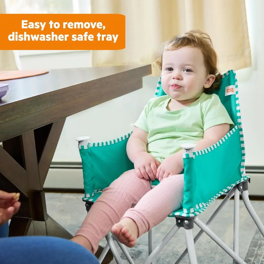 

Портативный стульчик для кормления Pop N Dine, для дома и улицы, поднос без BPA, легко складывается, унисекс, бирюзовый, от 6 месяцев