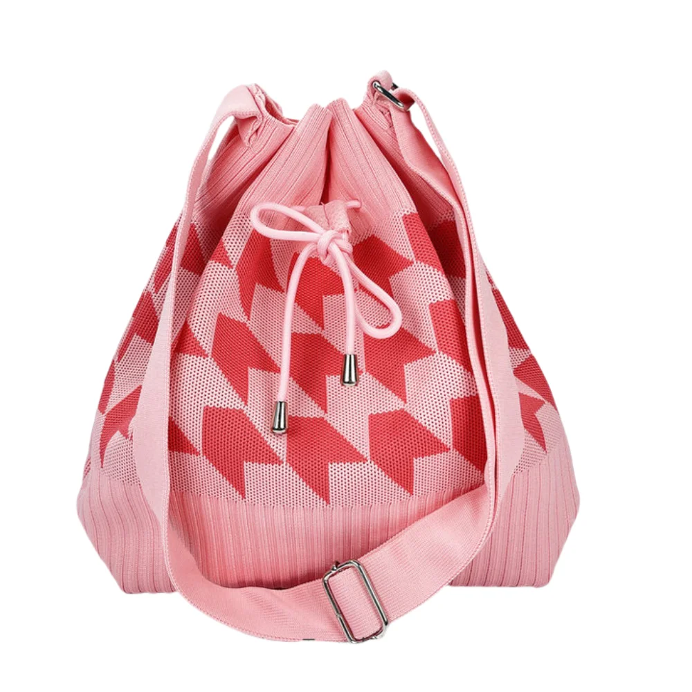 Bundle Pocket Houndstooth Bucket Bag Commute Handbag Diamond Drawstring Bag Soft Large Capacity Knitted Checked Shoulder Bag