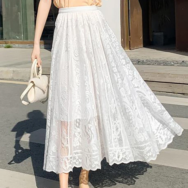 Mid-Length Lace Large Swing Hollow Lace National Style Fashion Skirt For Women