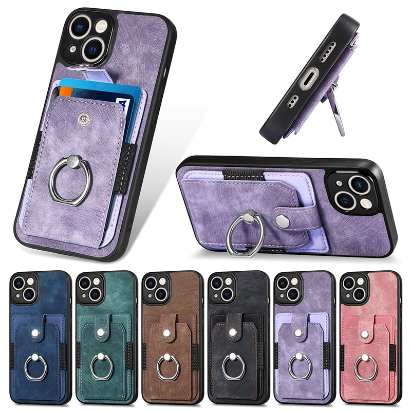 Card Slot Stand Wallet Case For Xiaomi POCO M5S M5 M4 Pro 5G M3 X4 Pro X3 GT F3 F4 Mi 12T 11T 13 12 11 Lite Back Cover With Ring