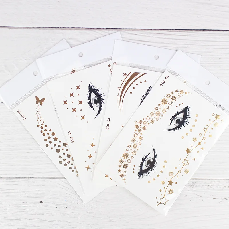Adesivo de tatuagem na face, folha de estampagem a quente, tatuagem temporária, mulher, à prova d\'água, adesivos brilhantes na face, acessórios para