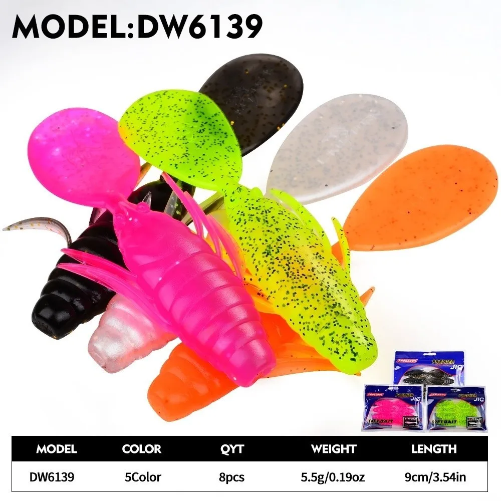 16pcs 16Pcs Set Soft Fishing Lures 8Pcs Per Bag 9CM Length Silicone Fishing Baits Body Tentacle Flat Tail Swing Swim Action
