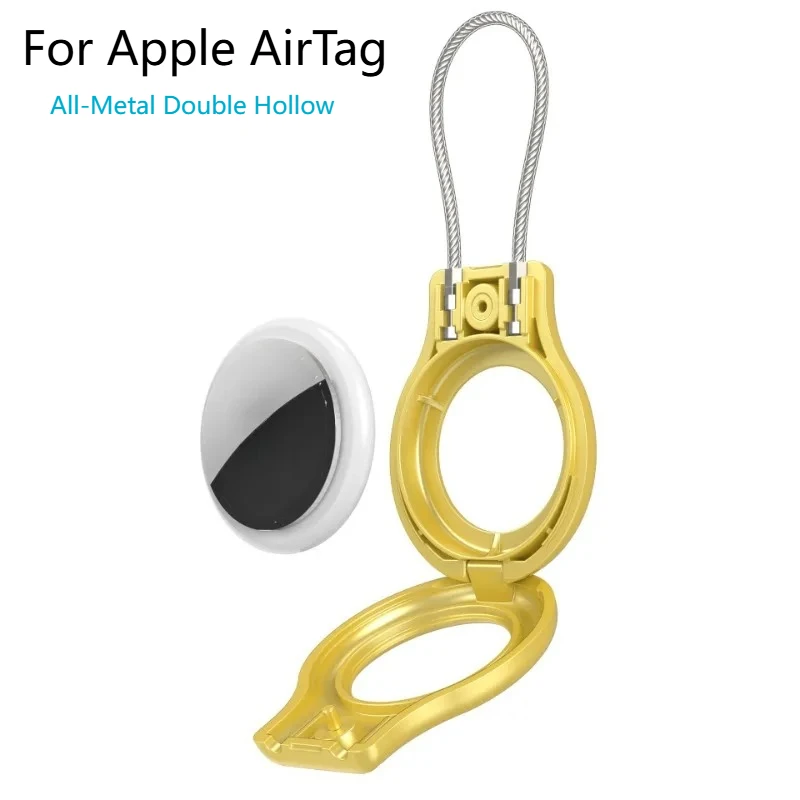 

For Apple AirTag Case: All-Metal Double Hollow Anti-Lost Protective Cover with Locator Rope Durable Shockproof Tracker Accessory