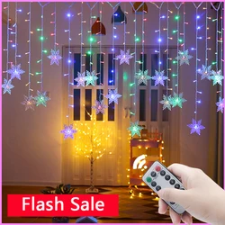 Christmas Lights 2022 New Year Decorations Garland LED Snowflake Fairy Curtain String Lights For Room Holiday Home Party Decor