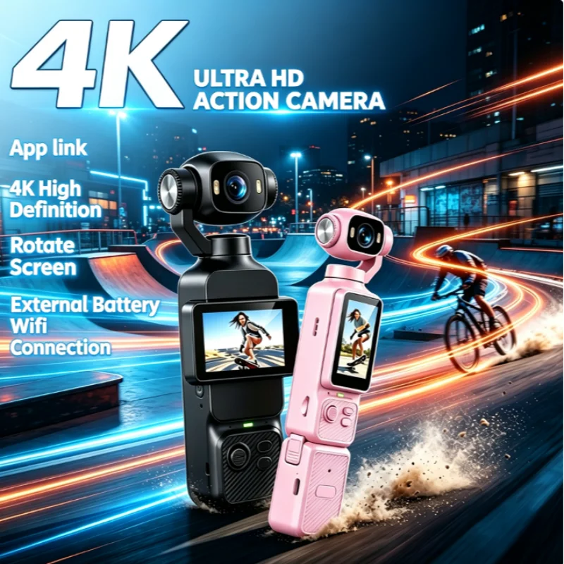 4K HD Handheld Pocket Sports Cam 180° Rotatable Screen Anti-shake Autofocus Cam Travel Driver Recorder Vlog Outdoor Travel Cam