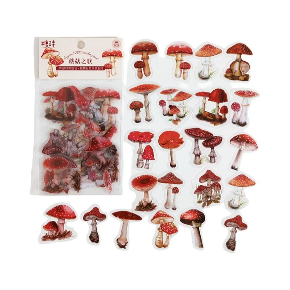40Pcs DIY Vintage Butterfly Stickers Flower Design PET Plant Decorative Stickers Daisy Pattern Mushroom Pattern