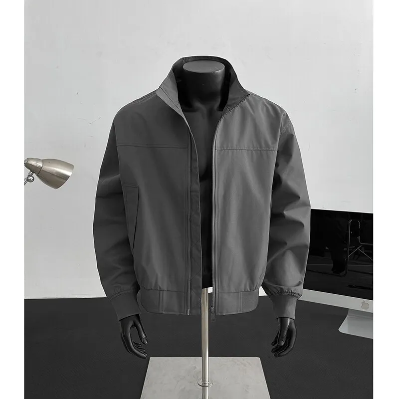 

2025 American New Fashion Men's Loose Solid Color Casual Trendy Long Sleeve Stand Collar Zipper Jacket Male Coat Clothes Tops