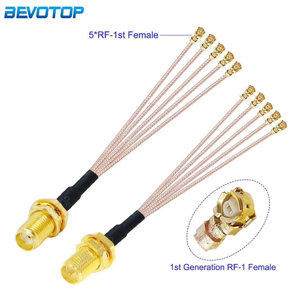 1Pcs RG-178 SMA to RF-1 Splitter RP-SMA / SMA Female to 5 x RF-1st Female RG178 Cable WIFI Antenna Extension Jumper Pigtail