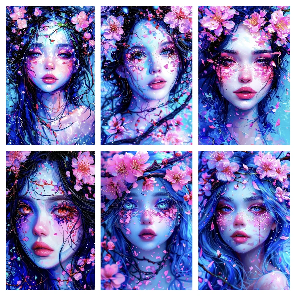 

5D Diamond Embroidery Cartoon Dream Girl and Cherry Blossom Mosaic Rhinestone Cross Embroidery Home Decoration