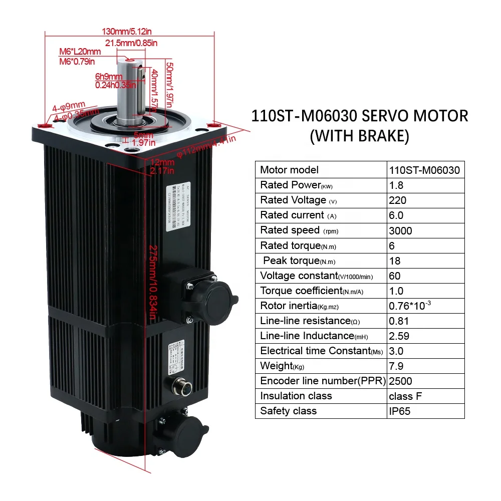 HLTNC 110ST-M06030 + T3L-L30F-RABF 6NM 1.8KW 220v 3000 tr/min 2500 PPR ensemble de servomoteurs pour Cnc