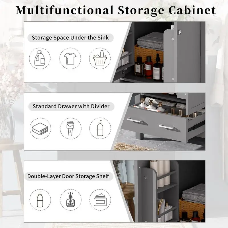 زينة حمام مقاس 48 بوصة مع حوض سفلي، وخزانة تخزين، وأبواب مغلقة ناعمة، وأدراج مقسمة، ورف باب مزدوج الطبقة #6