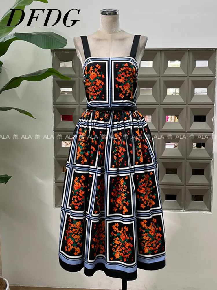 

DFDG женское весенне-летнее винтажное платье трапециевидной формы с открытыми плечами и поясом 2023, элегантное облегающее повседневное вечернее платье