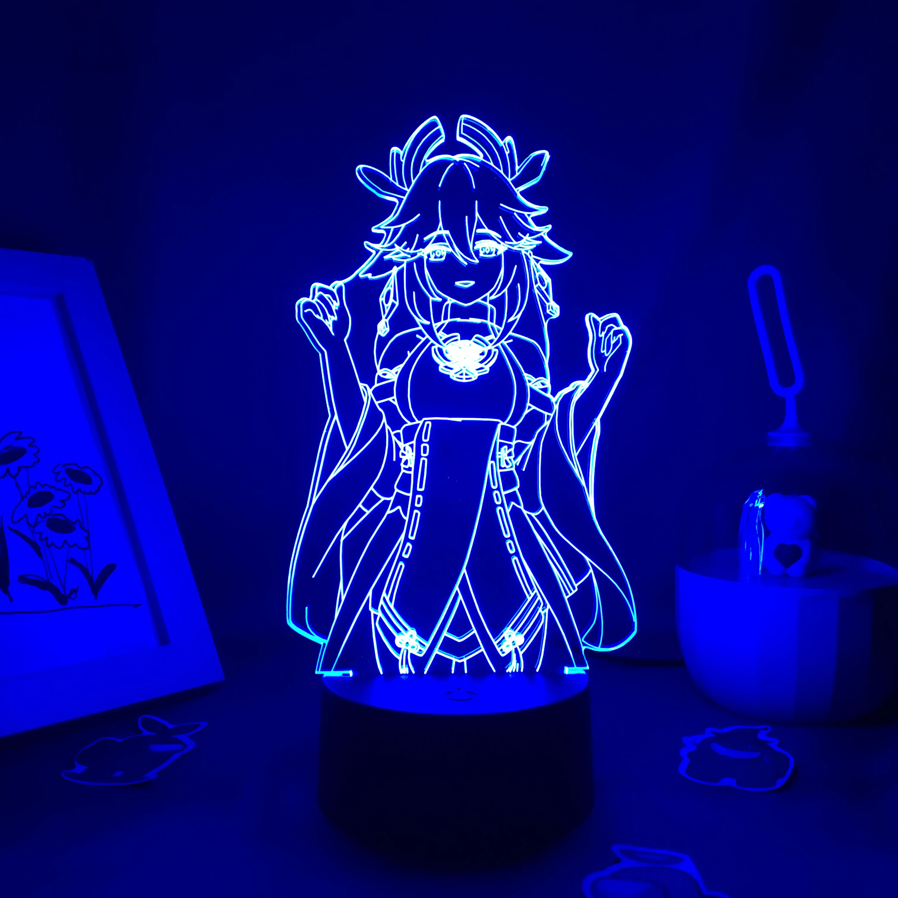 Lampe LED 3D en acrylique pour décoration de chambre d\'enfant, veilleuse de table 7/16 couleurs, support de figurine Yae ata ko du jeu Genshin