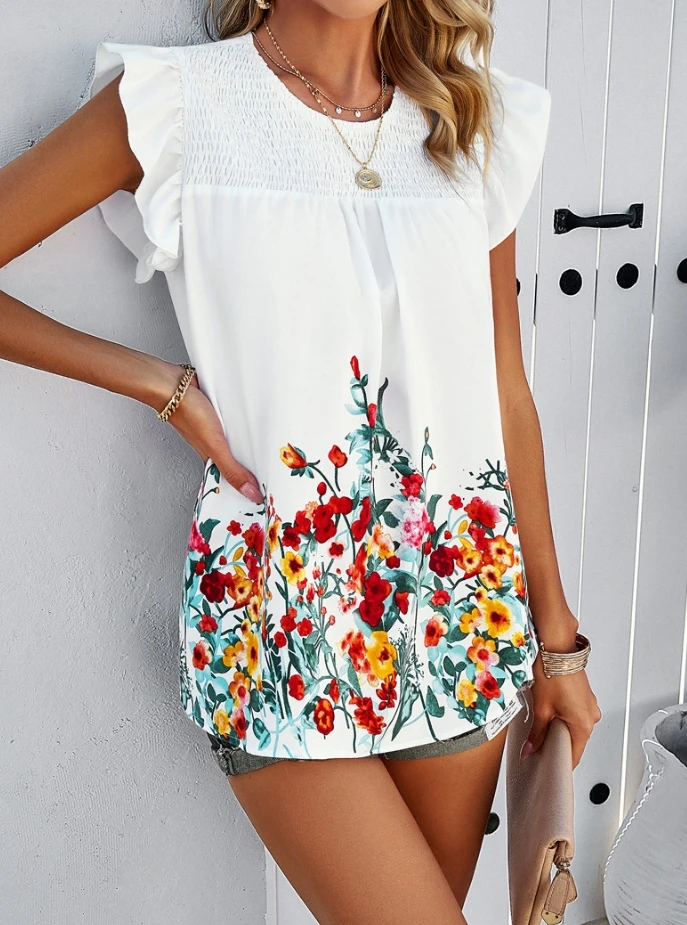 Women's Top 2024 Summer Fashionable New Style Temperament Casual Printed Round Neck Top Loose and Fashionable Short Sleeved