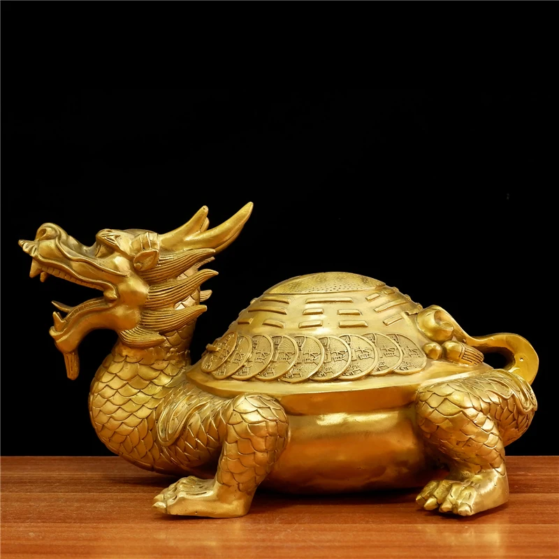 38cm large HOME SHOP efficacious Mascot Exorcise evil spirits prosperous wealth money gold Dragon turtle FENG SHUI copper statue