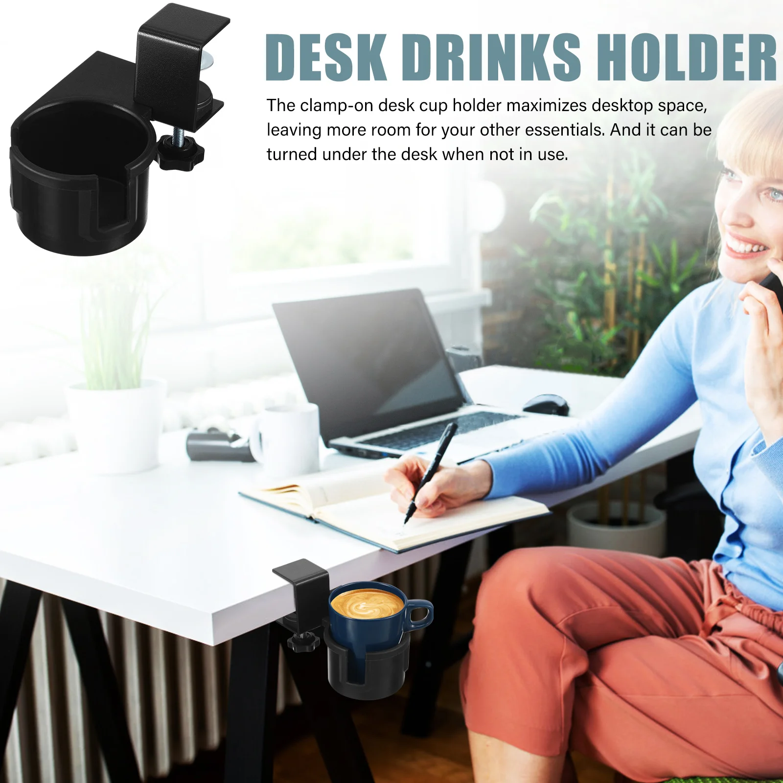 

1pcs 180° Adjustable Rotating Cup Clamp Table Edge Mount For Universal Fit Spill Proof Sturdy Build Workspace Saving Design Cup