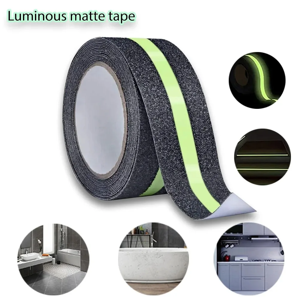 5CM X 5/2M Anti Slip Traction Tape With Glow in Dark Green Stripe Friction Abrasive Adhesive For Stair Tread Step Indoor Outdoor