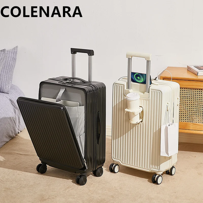 COLENARA New Luggage 20 Inches Front Opening PC Boarding Box USB Charging Trolley Case 22