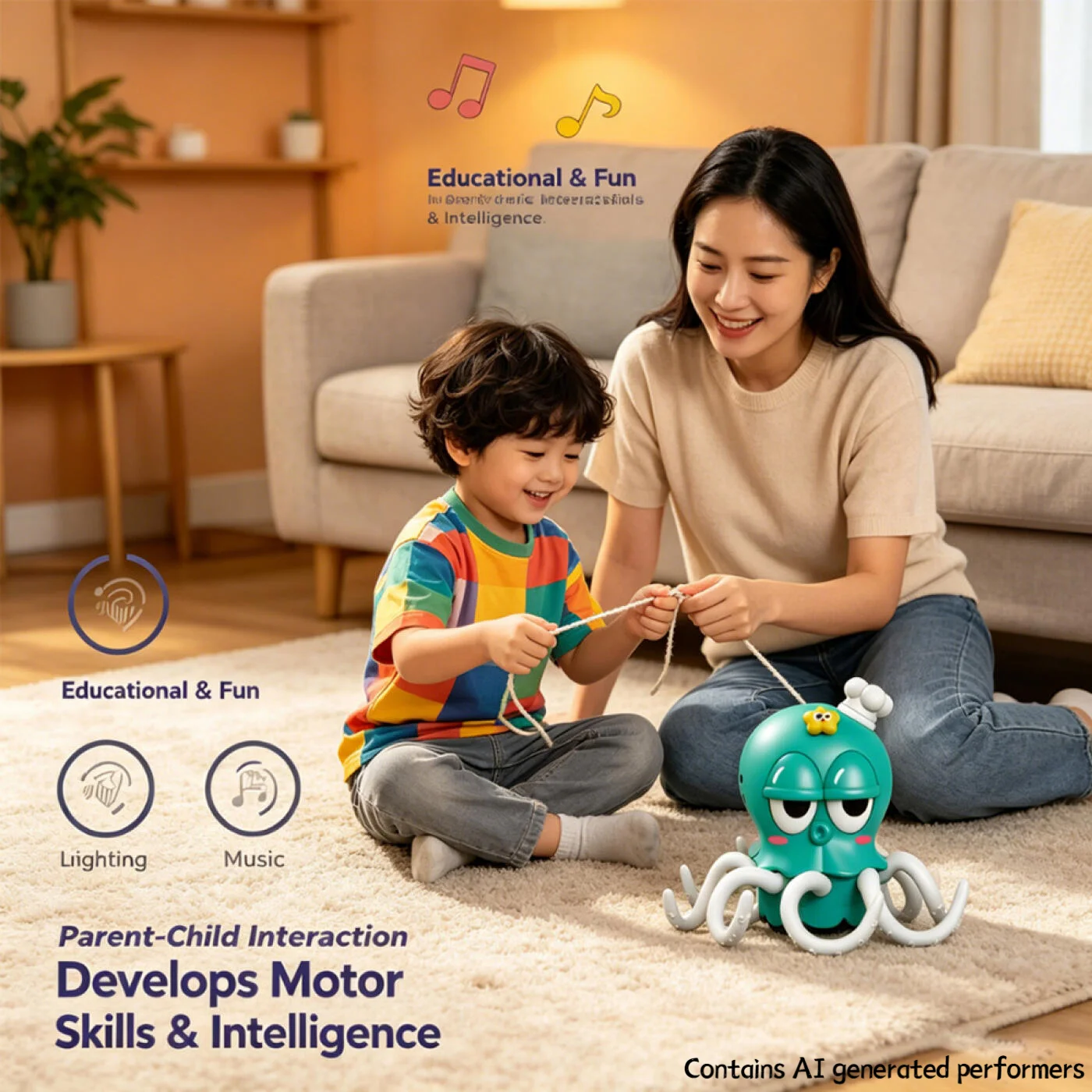 Electric Magical Octopus Dancing Sensing Automatic Obstacle Avoidance Toy with Music Children Gift Interactive Crawling Octopus