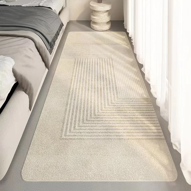 VIKAMA Wabi-Sabi Style Faux Cashmere Bedroom Bedside Rug Dirty Resistant Non-Slip Cloakroom Rug Warm Floating Window Mat