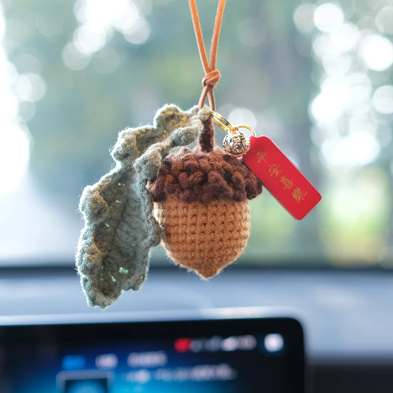 Knitted Acorn Hand-woven Woolen Car Pendant Auto Rearview Mirror Hanging Decoration Blessing Car Accessories Interior for Women