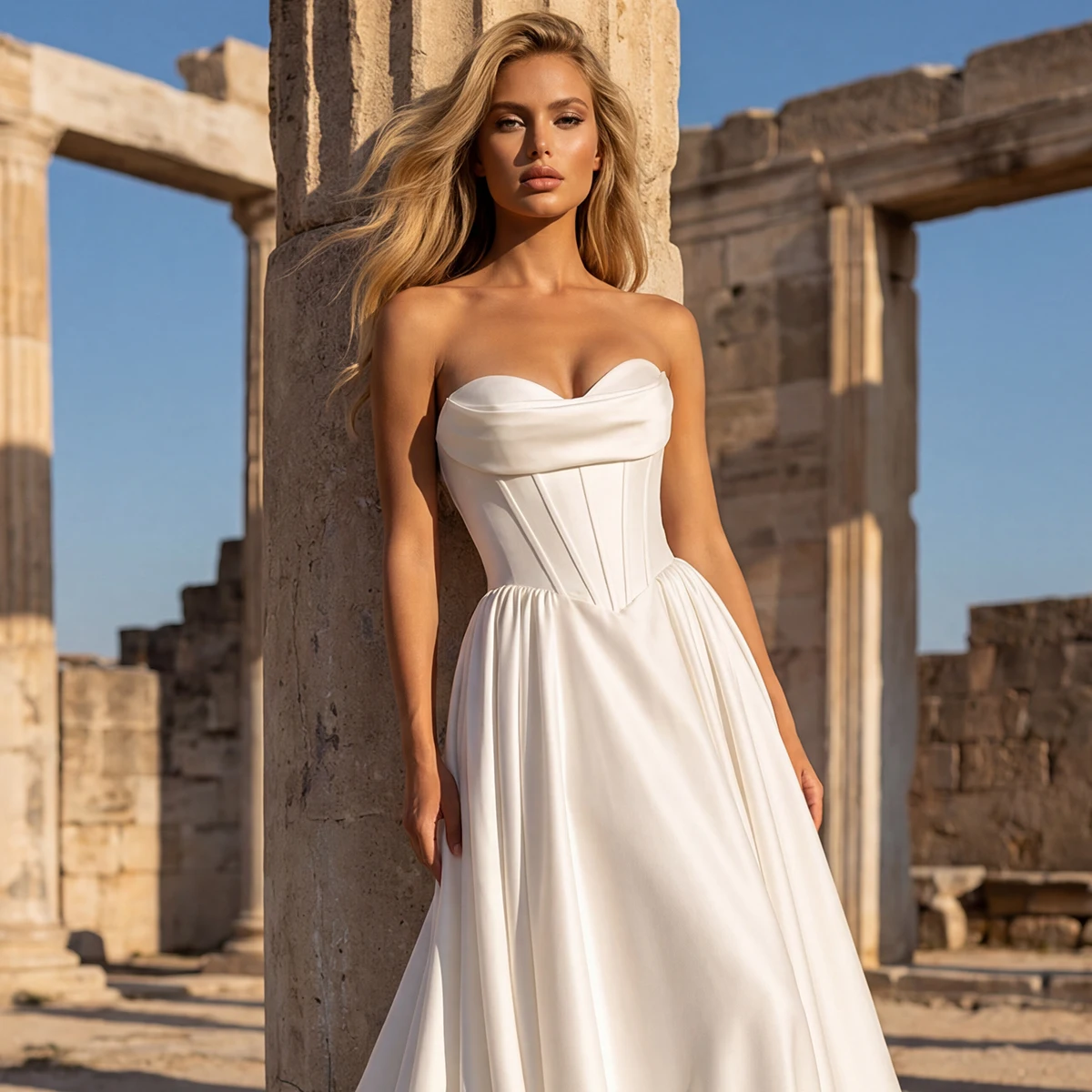 pleated strapless wedding dress with empire waist Simple Sweetheart Long A Line Ball Gown For Bride Vestidos Novia Bridal Party Gown For Women Size:4- Girls The commanding presence of SUBCLASS::KIDS Floor length Available in the timeless