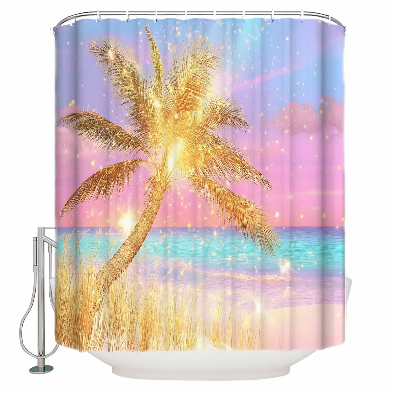 

Seaside Sparkle Palm Trees Shower Curtains Waterproof Bath Curtains Home Decor Modern Luxury Bathroom Curtain