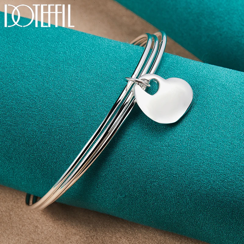 DOTEFFIL 925 Sterling Silver trzy kółka bransoletka z sercem bransoletka dla kobiety ślub zaręczyny moda urok Party biżuteria — zdjęcie 3
