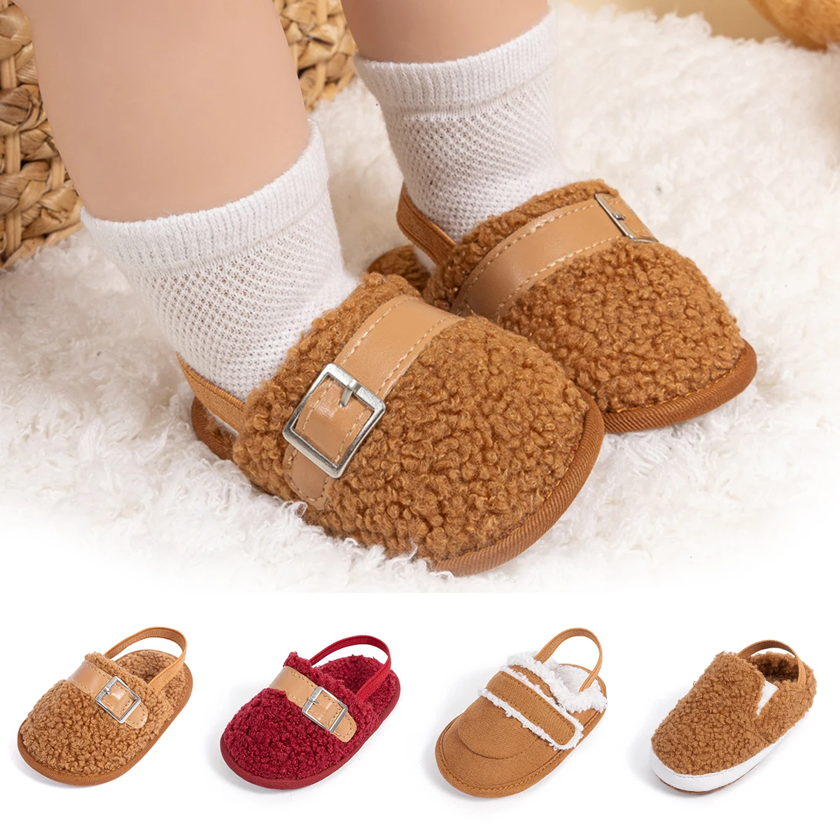 

KIDSUN Comfortable Warm Anti-slip Baby Booties Plush Lining Winter Indoor Baby Slippers For Boys Infants Toddlers Crib Shoes