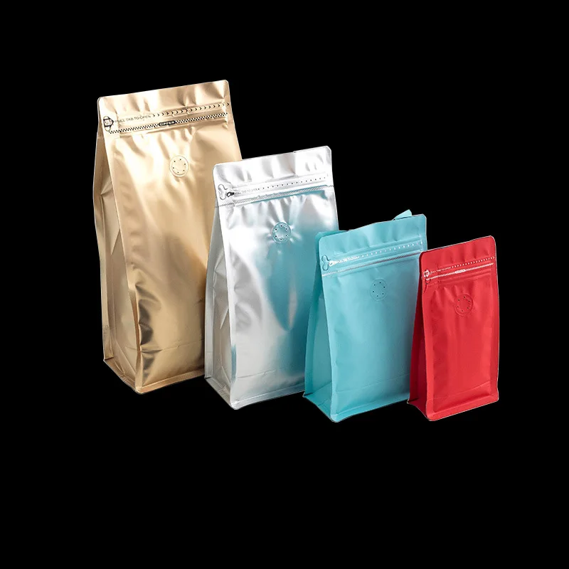 50pcs Eight-side Self-standing Coffee Bags Snack Dried Fruit Aluminum Foil Zipper Bag Coffee Bean Food Packing One-way Valve Bag