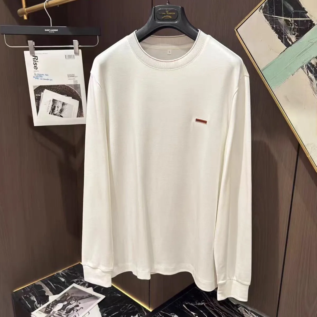 

Faionable Men's Long Sve round Ne T-irt Pure Color Base irt with Bae Design Autumn Winter New Arrival