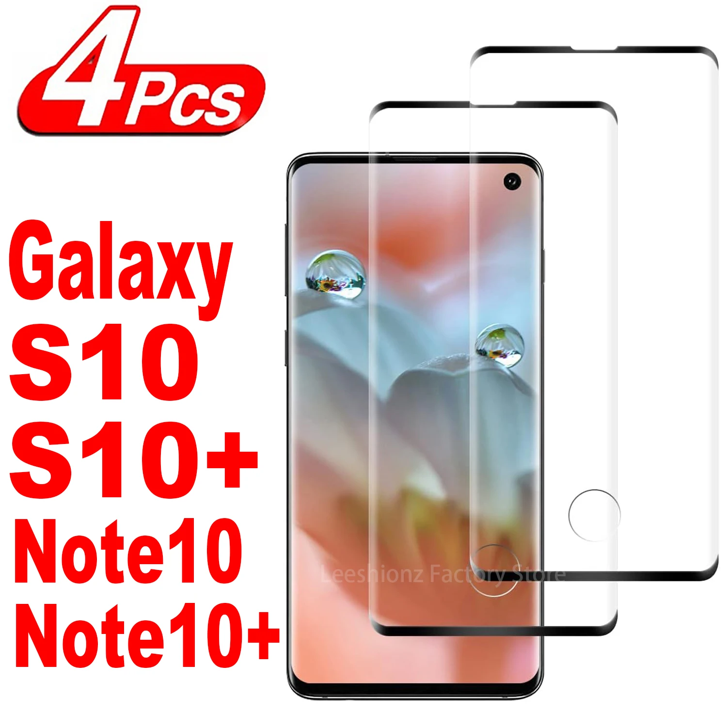 

9H Curved Four Sides Glue Tempered Glass Film For Samsung Galaxy S10 + Note 10 + 2/4Pcs HD Screen Protector Glass